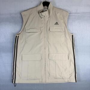 Vintage Adidas Utility Vest Mens XL Beige Outdoor Fishing 3 Stripe Ripstop Y2K